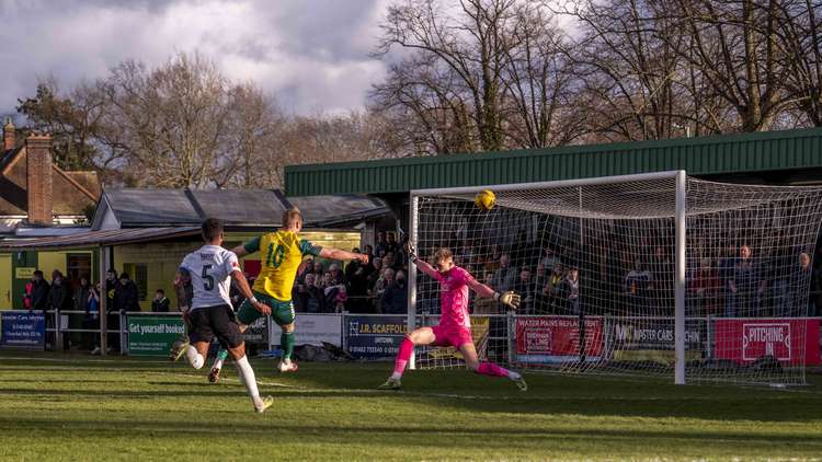 Hitchin Town 1-2 Hednesford Town: Valiant Canaries lose thriller in front of season's best Top Field crowd. CREDIT: Peter Else