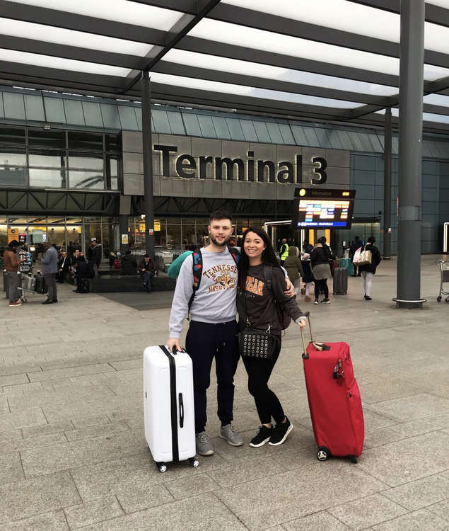 Lauren and Toby at the start of their travels that sparked the acclaimed business Bite Around The World. CREDIT: Bite Around The World instagram