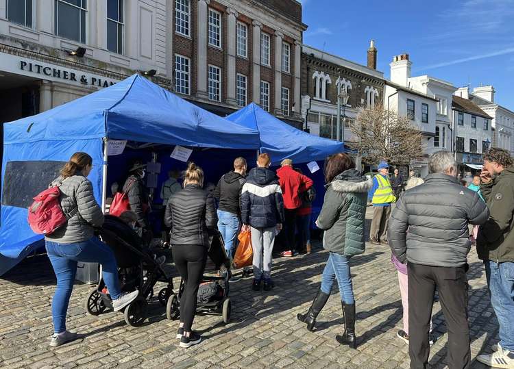 Hitchin: Pancake Festival is huge hit as organisers hail community support. PICTURE: People queue for pancakes in the square on Saturday. CREDIT: @HitchinNubNews