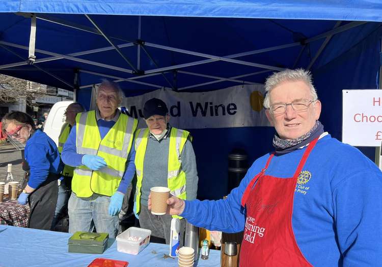 Hitchin Rotary president elect Alan Maidin with other volunteers at the Pancake Festival on Saturday. CREDIT: @HitchinNubNews