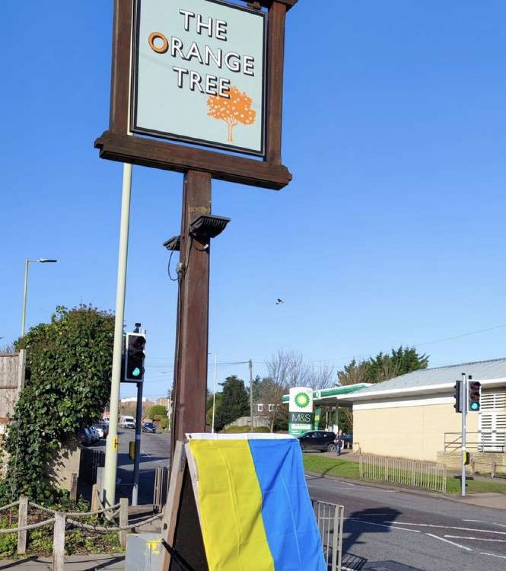 We Stand With Ukraine says Hitchin pub boss after Bucket on a Bar inspires acts of generosity. PICTURE CREDIT: The Orange Tree.