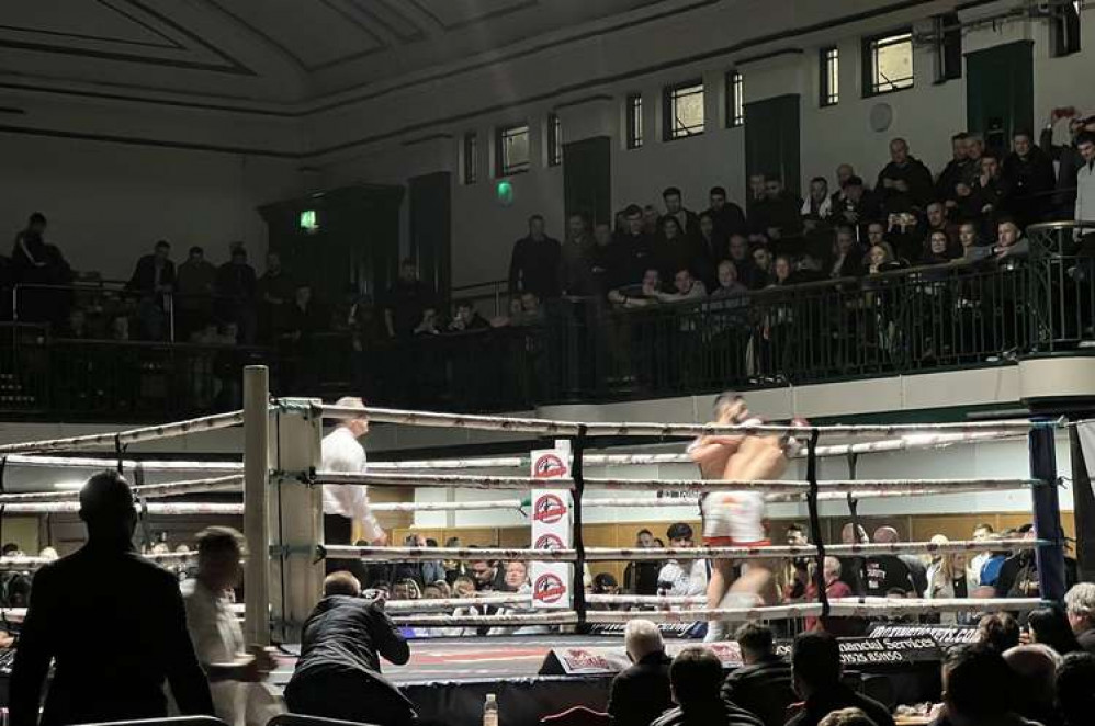 Heroic Hitchin fighter Tom Ansell loses out in titanic title eliminator at York Hall. PICTURE: The pair go toe to toe at the York Hall. CREDIT: @laythy29