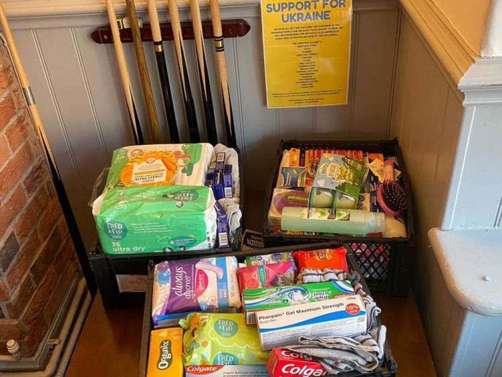 A selection of the generous donations for the people of Ukraine that have been handed to Clare and the team at Molly Malones. CREDIT: Molly Malones