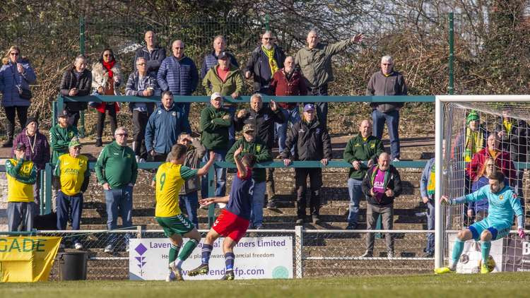 Hitchin Town 2-0 Rushall Olympic: Canaries edge out of relegation zone with deserved Top Field victory. CREDIT: Peter Else