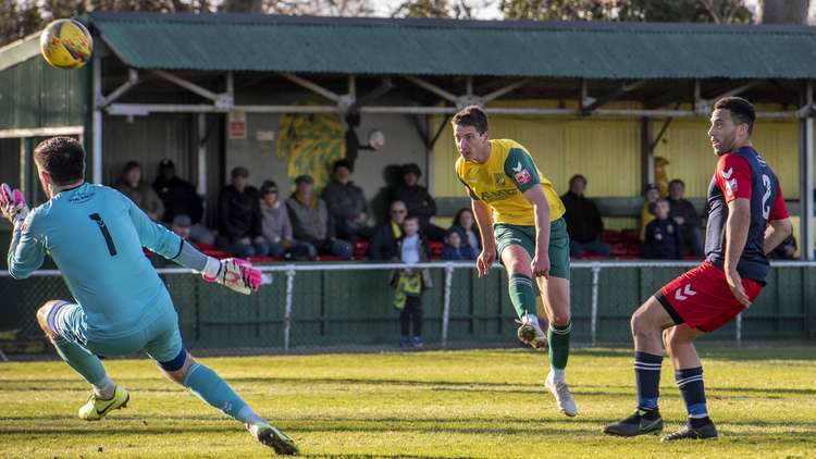 Hitchin Town 2-0 Rushall Olympic: Canaries edge out of relegation zone with deserved Top Field victory. CREDIT: Peter Else