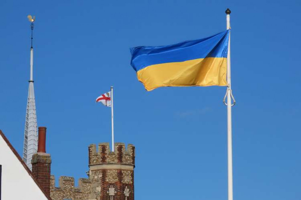 Hitchin: St Mary's Church proudly flies Ukraine flag in solidarity. PICTURE CREDIT: St Mary's Church