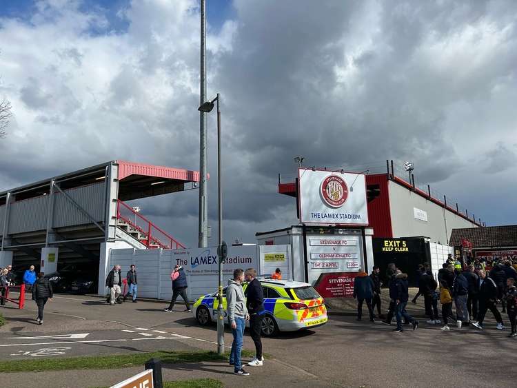 Stevenage lost 1-0 to Oldham Athletic on Saturday afternoon in a crucial relegation six pointer. PICTURE: Fans queues outside the Lamex before kick-off. CREDIT: @laythy29