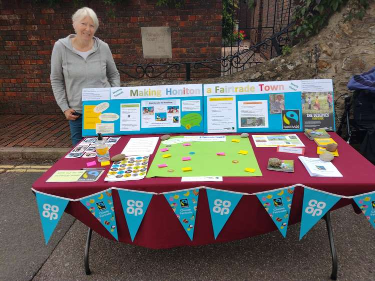 Kate Pryor, part of the group leading the campaign, at a Fairtrade information stall in Honiton