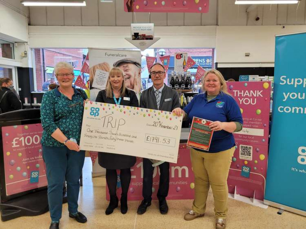 The Co-op has helped to fund TRIP's befriending hub by raising £1791.53 over the past year