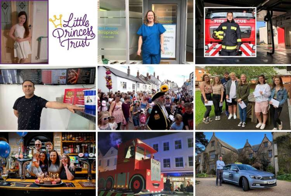 Top: Freya Alexander; Heather Foster; Craig Sluman. Mid: Saban Ali Oflaz; Hot Pennies; Honiton Community College students. Bottom: Bruv's Bar; Honiton Carnival; Hello Taxis