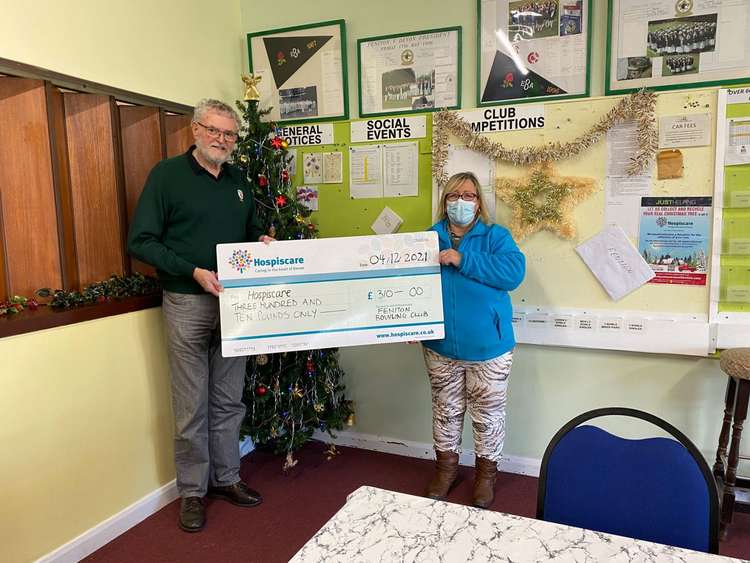 Feniton Bowling Club with their donation. Credit: Hospiscare