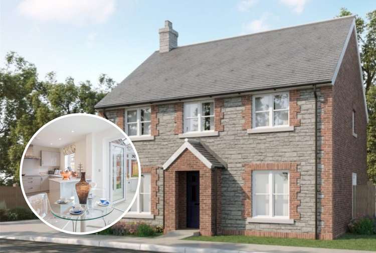 An artist's impression of the completed house. Inset: The interior of a show home of the same design (Bradleys)