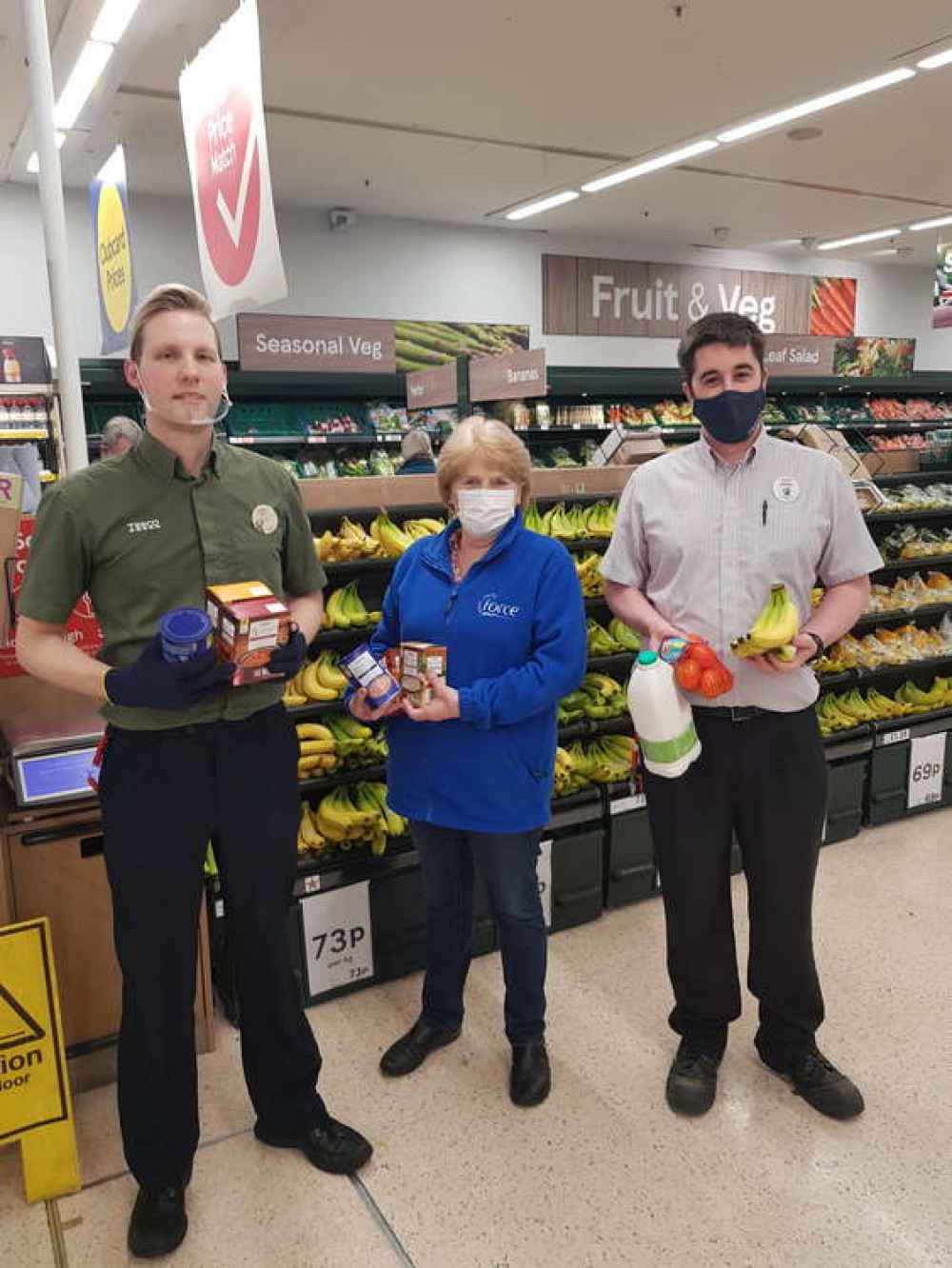 Tesco colleagues donate refreshments. L to R: Jack Jones, Marion Craddock & James Parker