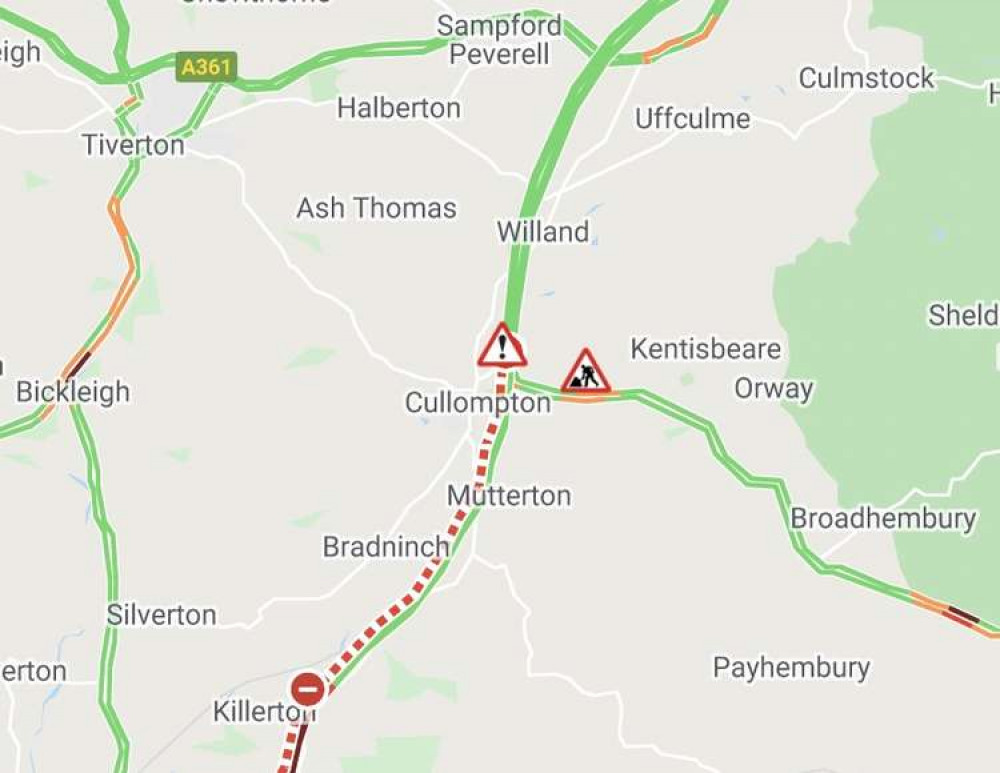 The road is currently closed between Exeter and Cullompton (AA)