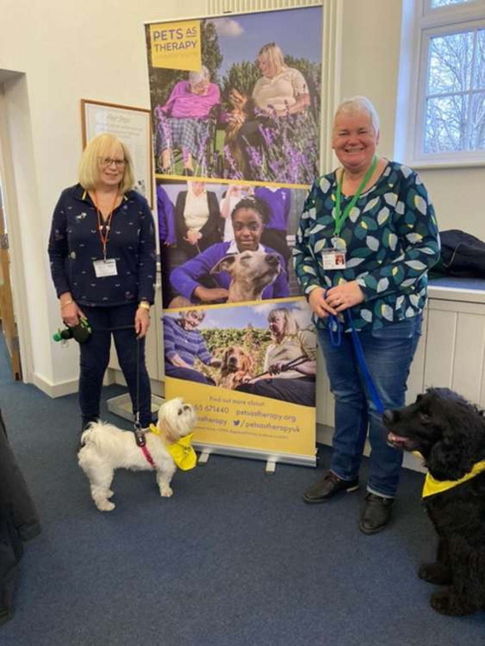 Helen Conner with Pebbles (to the left) and Karen Gilchrist with Archie (to the right.) Credit: Honiton Carers