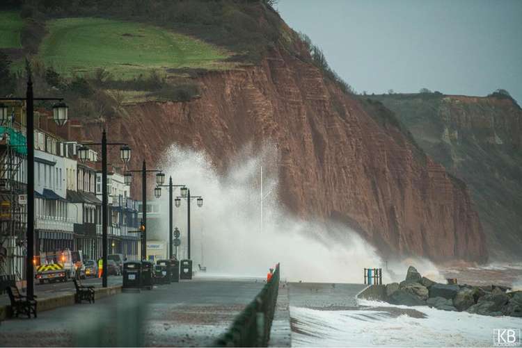 The wind is causing large waves in Sidmouth. Credit: Kyle Baker