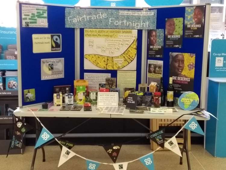 A Fairtrade information stall in the Co-op. Credit: Rosemary Gilbert