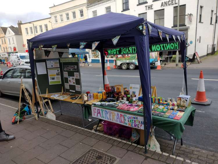 A Fairtrade information stall in Honiton during Fairtrade Fortnight. Credit: Caroline Kolek