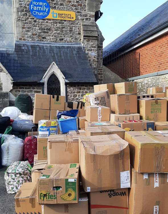 The boxes piled outside Honiton Family Church.