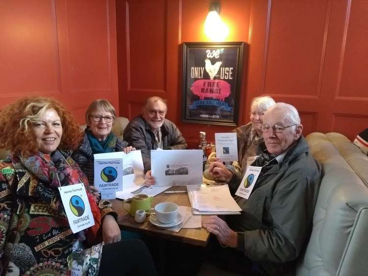 The Honiton Fairtrade Steering Group enjoy drinks together in Boston Tea Party. From left to right: Caroline Kolek, Rosemary Gilbert, Geoff Gilbert, Kate Pryor and Richard Pryor. Credit: Caroline Kolek