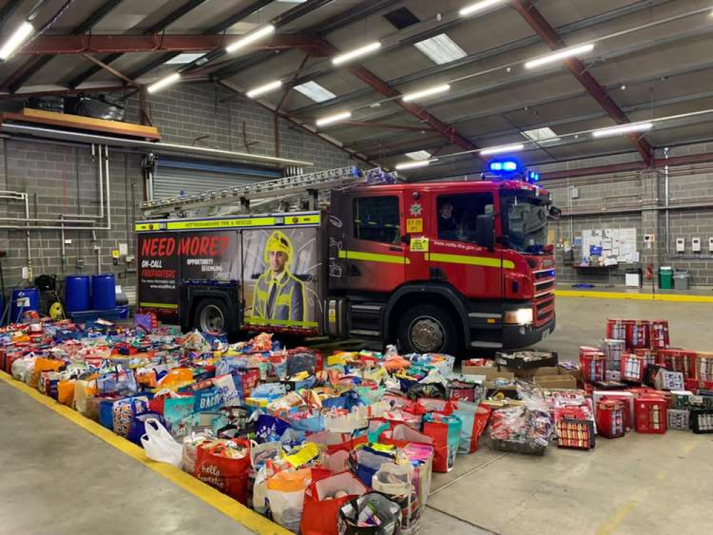Last Christmas Hucknall Fire Station provided Under One Roof with 350 bags of food thanks to their 12 days of Christmas initiative. Photo courtesy of Hucknall Fire Station used with permission of NFRS.
