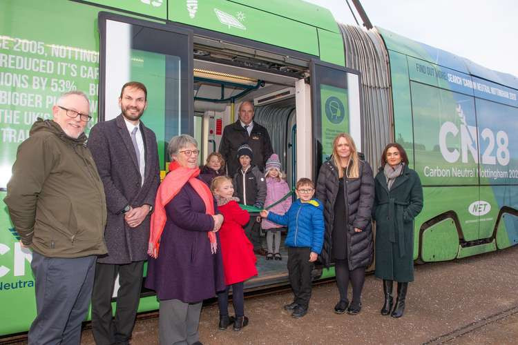 The newly wrapped tram was unveiled on Monday. Photo courtesy of NET.