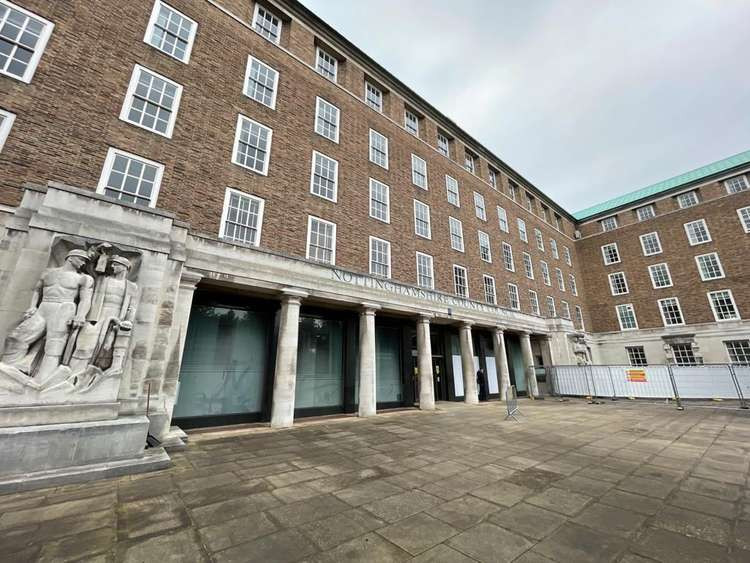 Adult Social Care and Public Health Committee will discuss proposals for an injection of up to £1.3m to support people to be discharged safely from hospital. Nottinghamshire County Council's County Hall Headquarters. Image: LDRS.