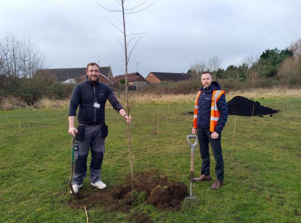 Ashfield District Council will plant 1000 trees this year. The photo provided by Ashfield District Council, shows Cllr Will Bostock and Paul Crawford, ADC Place & Regeneration Manager at Healdswood Recreation Ground, Skegby.