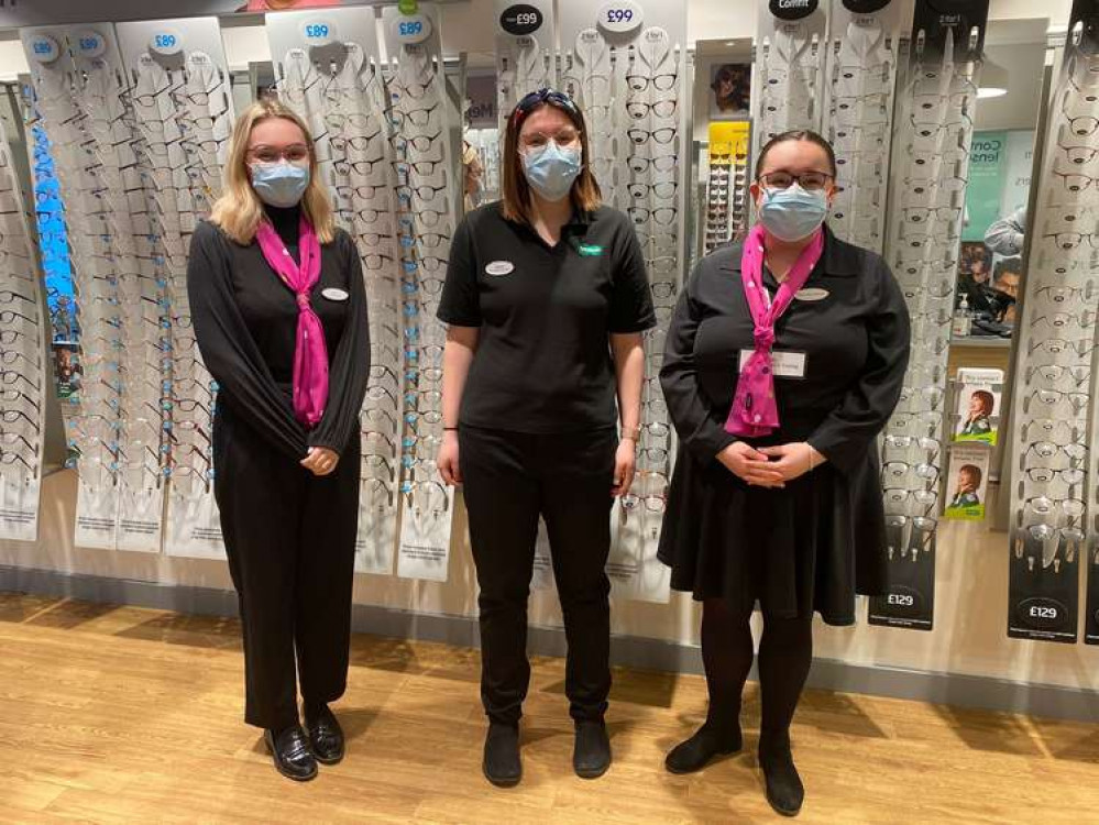 Hucknall Specsavers have added three apprentices to their staff team. Pictured l to r: Erin Cunningham-Burley, Hannah Stewart and Sally-Ann Huckle. Photo courtesy of Hucknall Specsavers.