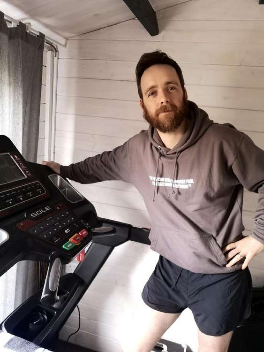 Mr Towers is completing 40 ultramarathons on his treadmill in 40 days. Photo courtesy of Nathan Towers.