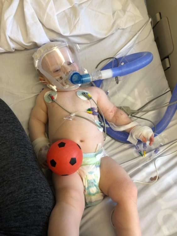 Luca spent four days in the QMC's children's intensive care unit. Photo courtesy of Rebekah Priestley.