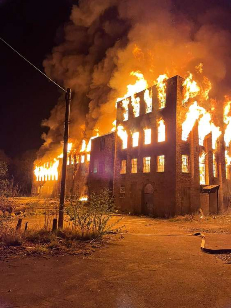 The fire at Hermitage Lane in Mansfield (pictured) destroyed a derelict building in the early hours of this morning. Photo courtesy of Nottinghamshire Fire and Rescue Service.