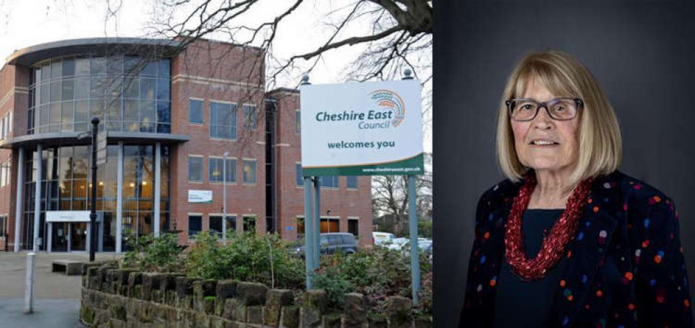 Sandringham Road resident Laura Jeuda (right) next to Cheshire East's Sandbach HQ. She's been a councillor for 11 years.