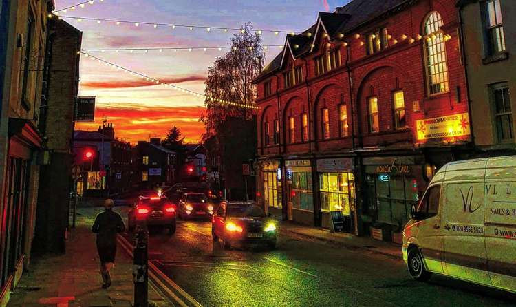 The sun sets on Chestergate. (Image - Twitter @AndyJGuttridge1 / Instagram @bravo_ungrateful)