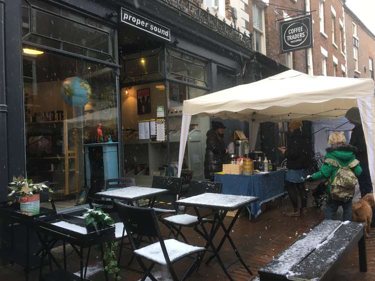 Mulled wine at Chestergate's new store Proper Sound proved popular... even if nobody fancied an icy bum!