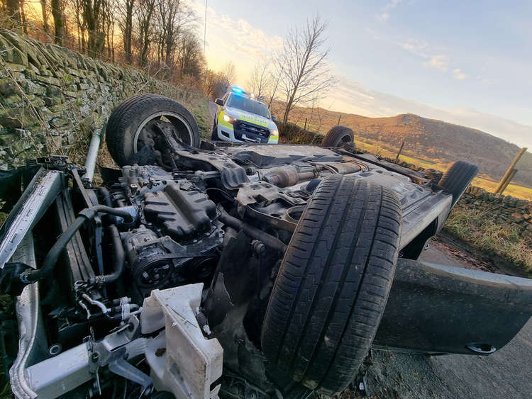 A police officer said the black car driver was 'very lucky to walk away'. (Image - Cheshire Police Rural Crime Team)