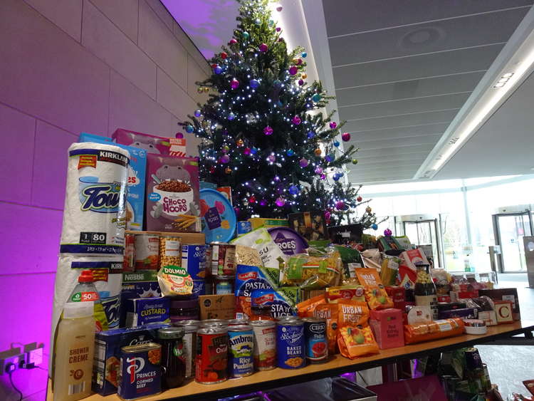 The donated haul included canned vegetables, soups, as well as a few Christmas treats.