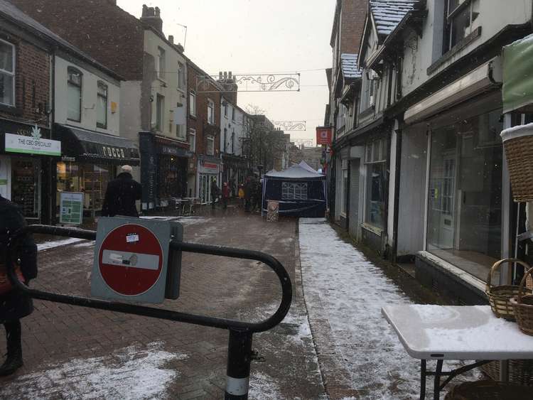 Macclesfield in the snow. Please note: Chestergate was not one of the cut gritting routes, this is purely for illustrative purposes only.