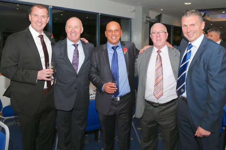 In their Macc Town days: Neil Howarth, Sammy McIlroy, Phil Power, Gil Prescott and John Askey. Sammy and Gil will come to their first Macclesfield FC game this month. (Image: www.peterhiltonphotography.co.uk / Macclesfield FC)