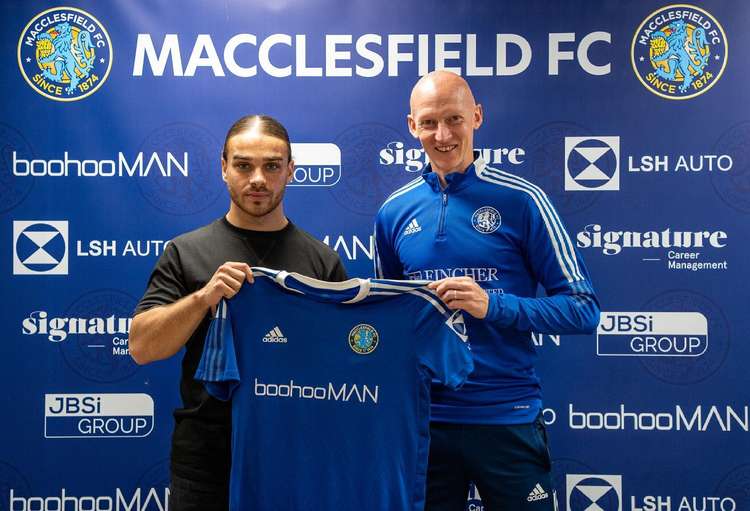 Pictured at the right: Danny Whitaker is the only man to have managed both Macclesfield FC and Macclesfield Town. Here he is smiling last summer with Leon Arnasalam (left) who scored the first ever goal for Macclesfield FC. (Image - @thesilkmen)