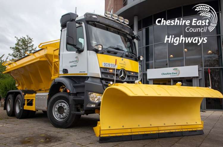 A Cheshire East Highways gritter outside their Westfields HQ in Sandbach.