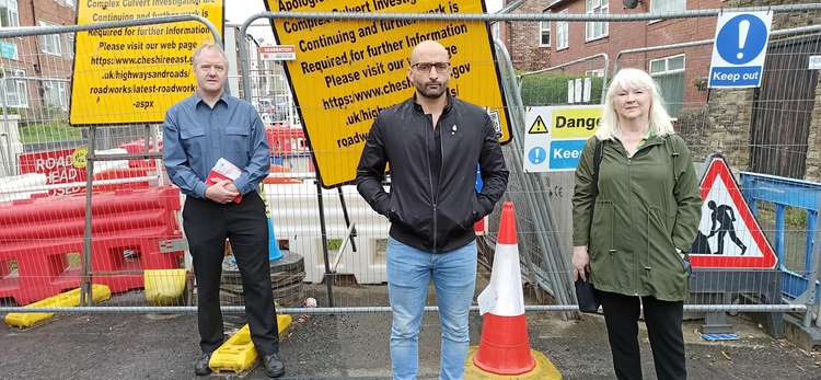 The Leader of the Council accepts invite to see the issue himself [with Ashley (centre) and Liz (right)] and speak to residents.