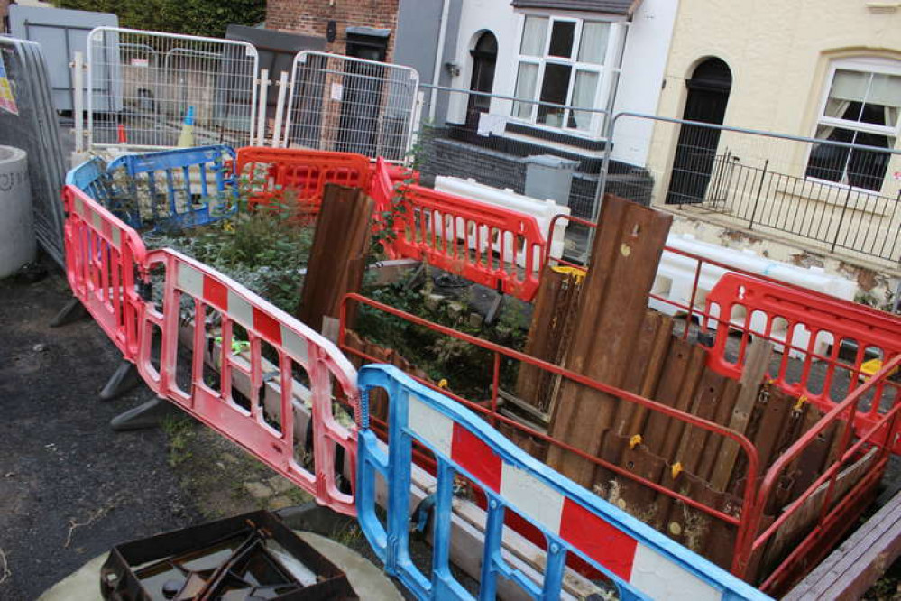 Macclesfield: The sinkhole as it was in October, before work resumed on the site.