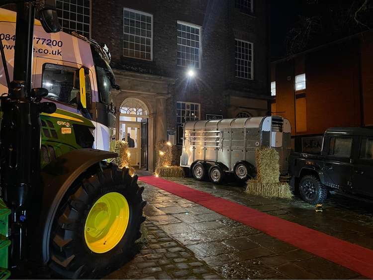 Farm vehicles outside the unique Macclesfield cinema, situated in the Old Sunday school. (Image - Cinemac Macclesfield)