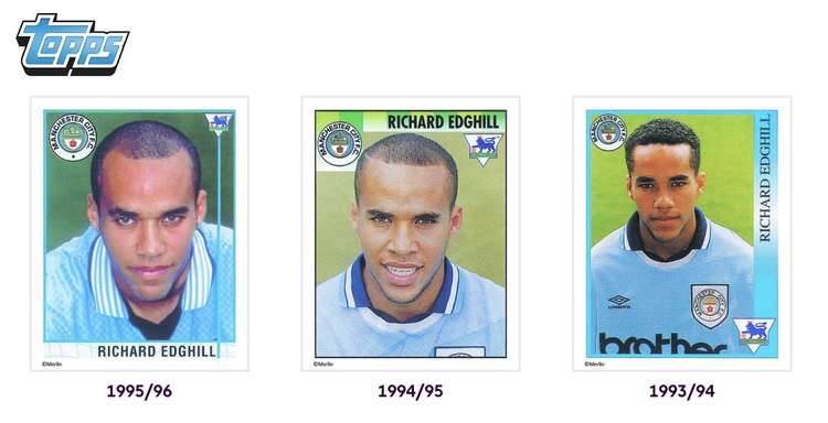 Richard Edghill in his Premier League days. The Ex-Silkmen and Manchester City outfield player has since worked as a coach and tour guide at The Etihad Stadium. (Image - Premier League / TOPPS)