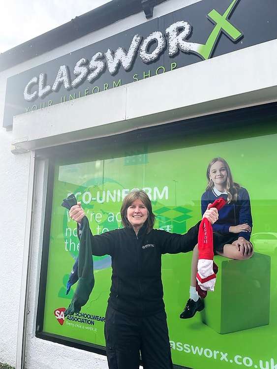 Macclesfield: Louise Renshaw from Classwork collecting Socks full of Pennies for Down Syndrome Cheshire. You can drop your donation off at the King Edward Road store.