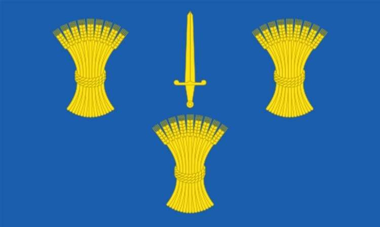 The Cheshire Flag contains a sword and three wheatsheafs. It was adopted in 2013.