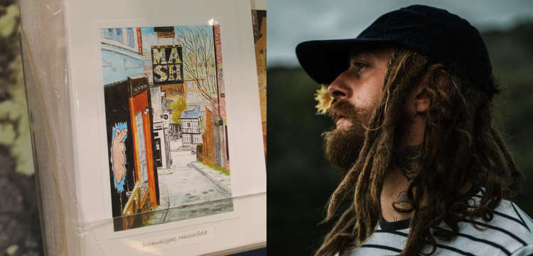 Dandelion James, next to artwork of Macclesfield music venue Mash Guru.