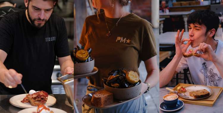 Terroni (left), Savages Mussels (centre) and PD Coffee (right) are all Macclesfield-based vendors who flourish in The Picturedrome. (Image - Claire Harrison Photography)