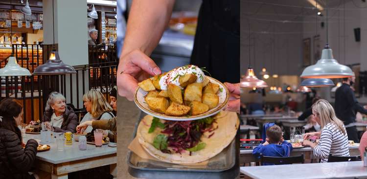 Rubens' bravas and flatbread (centre) pictured alongside some happy customers. (Image - Claire Harrison Photography)